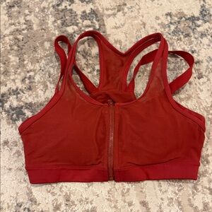 Zipper Front Red Sports Bra